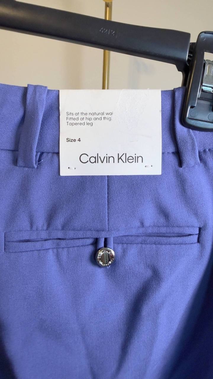 Calvin Klein High‑Rise Straight‑Leg Pants Blue 4 NWT $99