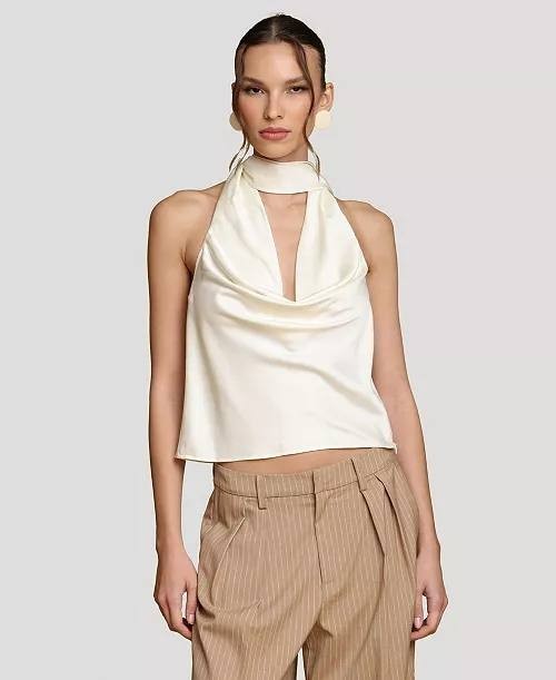 Avec Les Filles Women’s Long‑Tie Halter Top Ivory S NWT $88
