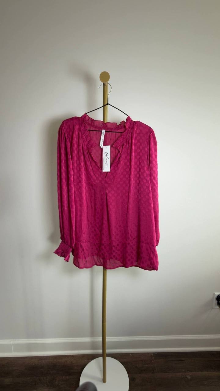 NY Collection Plus Size Long Sleeve Smocked Cuff Blouse Purple 1X NWT $44.95