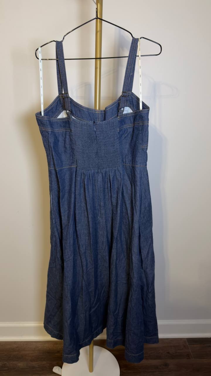 DKNY Contrast Stitch Denim Midi Dress Crosby Wash XL NWT $159