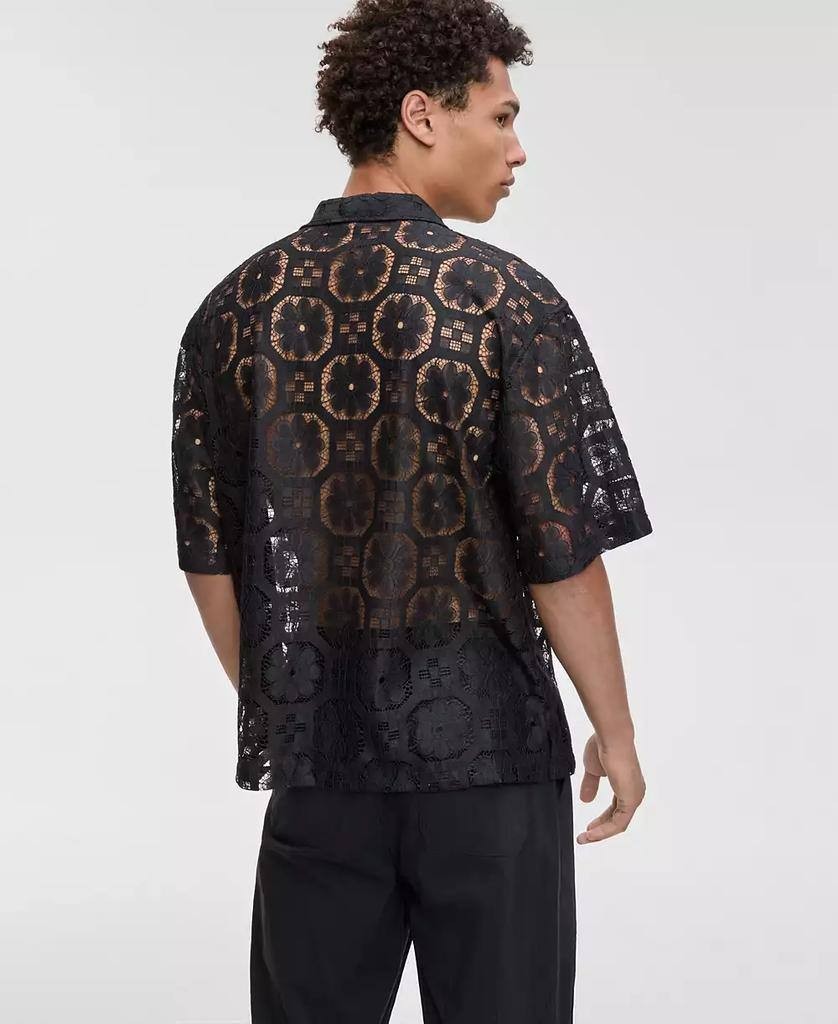 Mode of One Men’s Textured Geometric Lace Camp Shirt Black XL $49.50 NWT