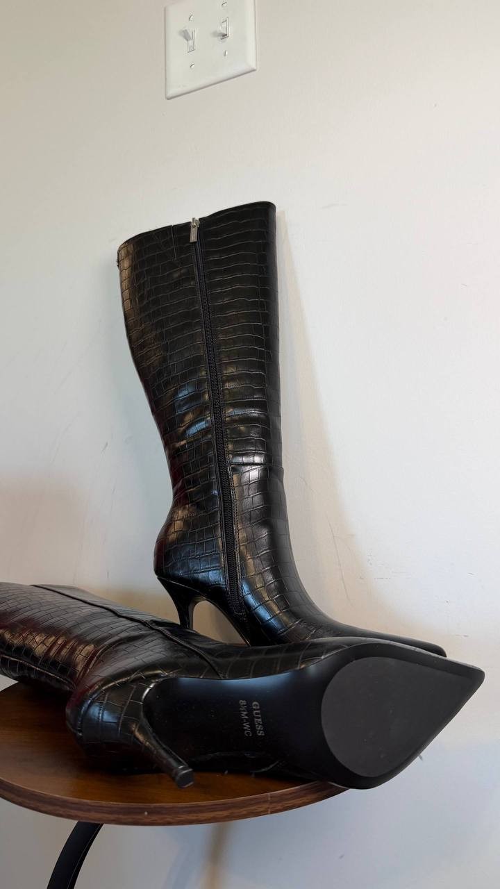 GUESS Gressa Wide Calf Knee High Pointed Toe Boots Black 8.5M Synthetic $179 NWB