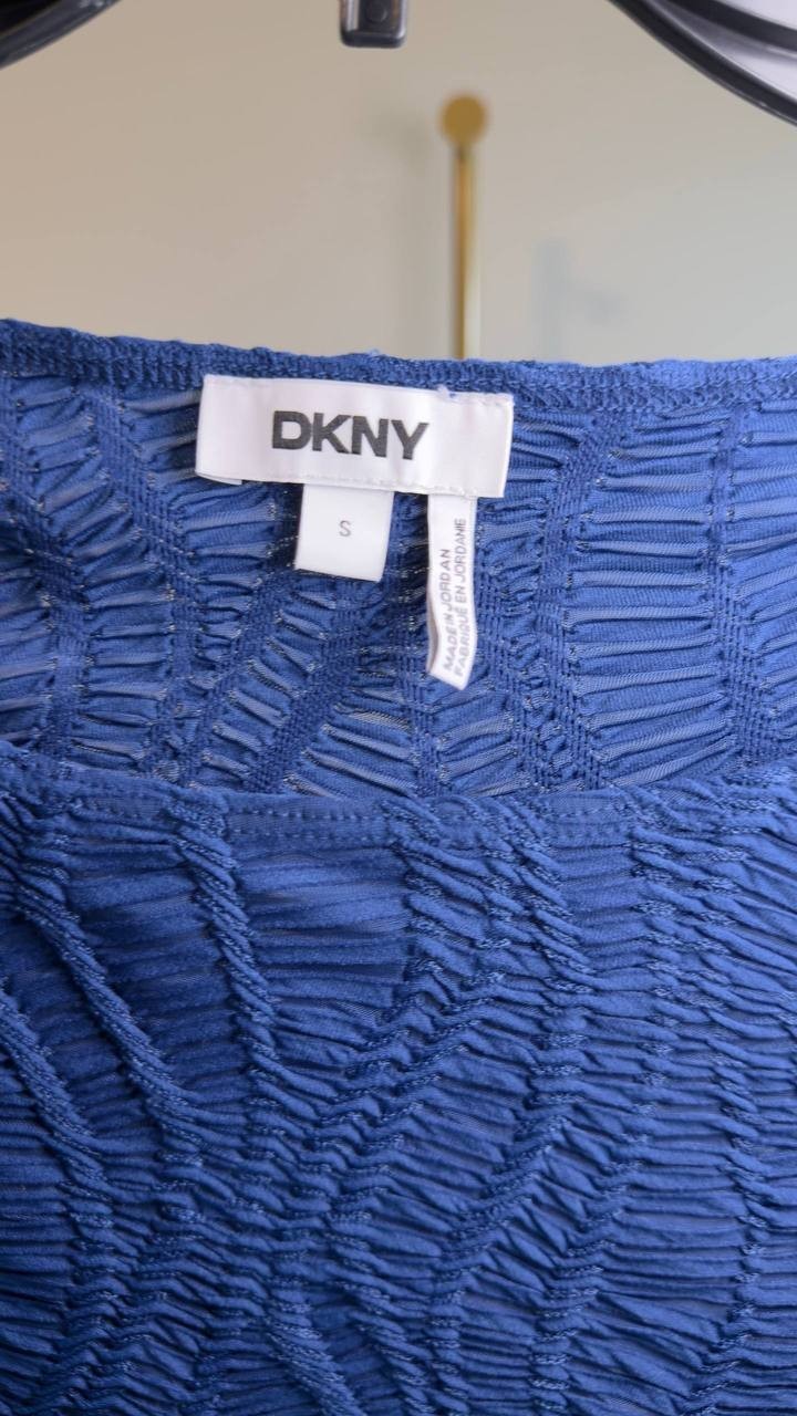 DKNY Texture Knit Boat‑Neck Top Cadet Blue S NWT $69