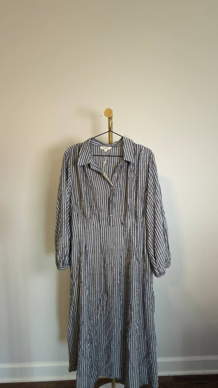 Max Studio Stripe Balloon Sleeve Shirtdress Grey/White XL NWT $188