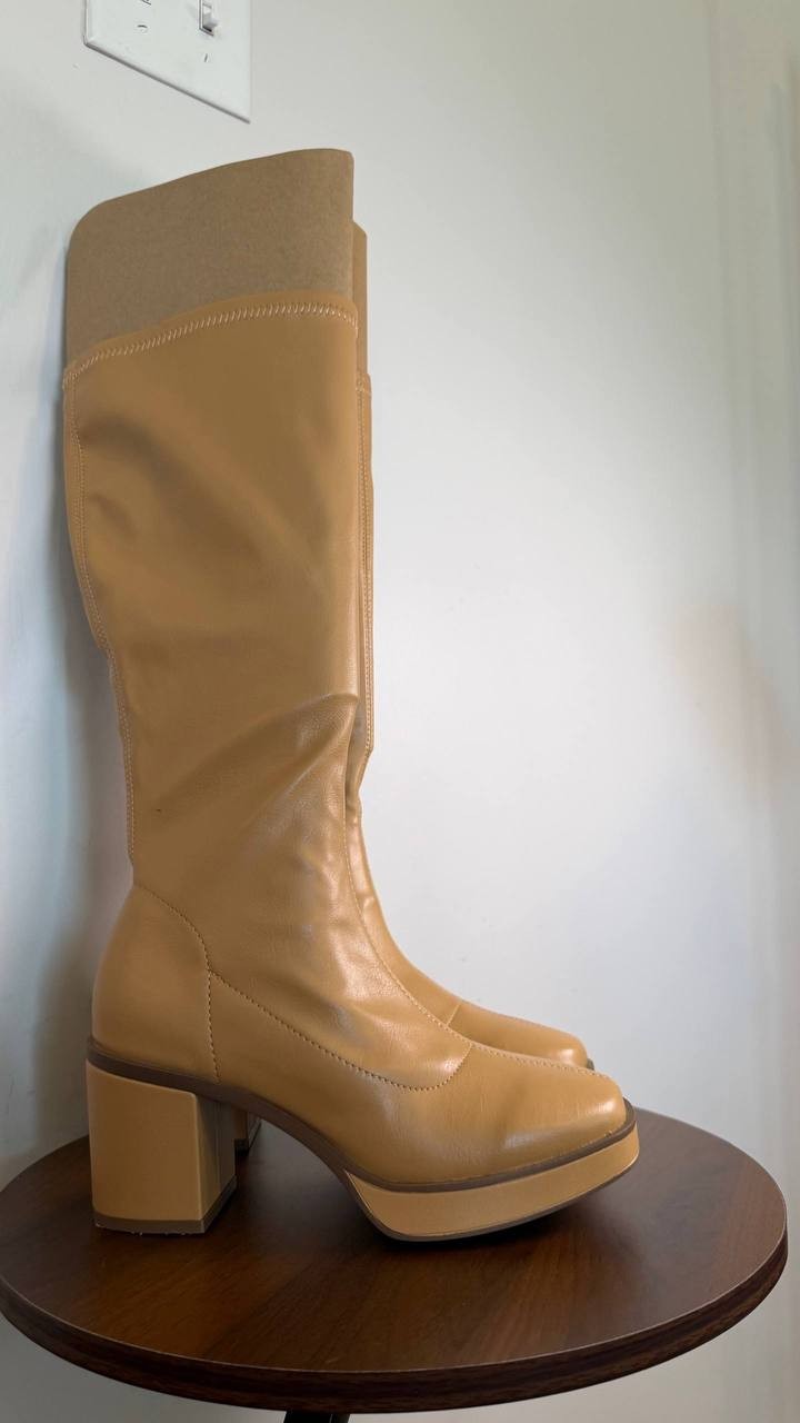 Journee Collection Alondra Platform Boots Tan 6 Faux Leather Knee High $139.99 N