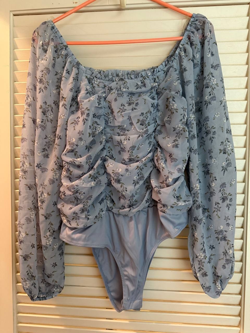 Celebrity Pink Ruched Long-Sleeve Juniors Bodysuit, Blue Knit, Snap, S-XL