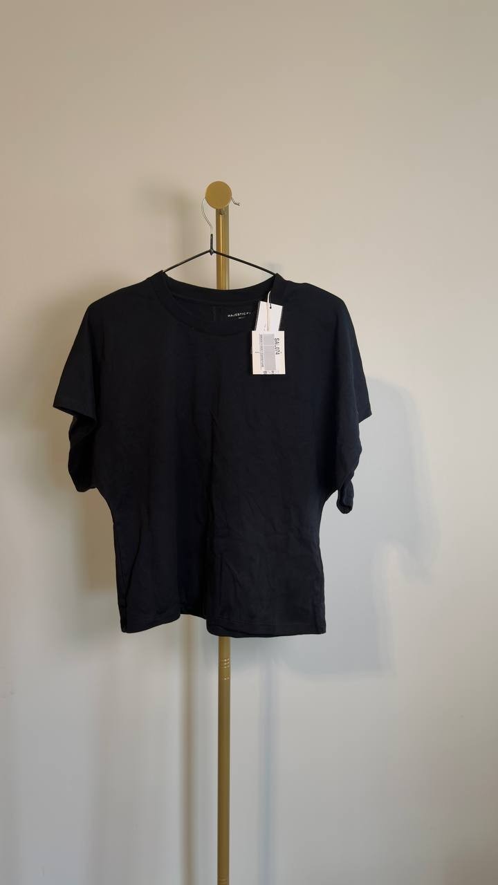 Majestic Filatures Supima Cotton Semi Relaxed Boat Neck Tee Noir Size 2 NWT $230