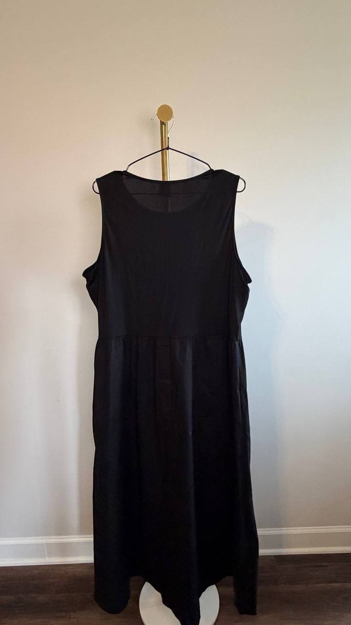 Anne Klein Sleeveless Mixed‑Media Midi Dress Black S NWT $129