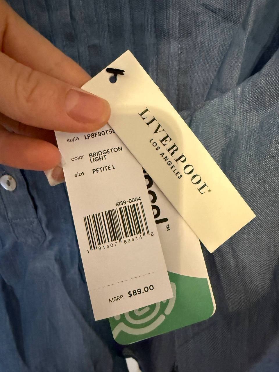 Liverpool Pintuck Pleat Woven Long‑Sleeve Shirt – PL – Bridgeton Light –NWT– $89