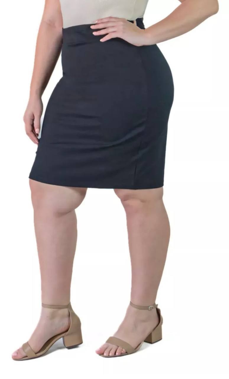 24seven Comfort Apparel Elastic Waist Knee Length Pencil Skirt Black PXL NWT $70