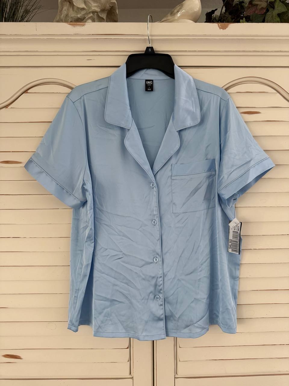 INC International Concepts Women's Light Blue Short-Sleeve Top, Size L, NWT