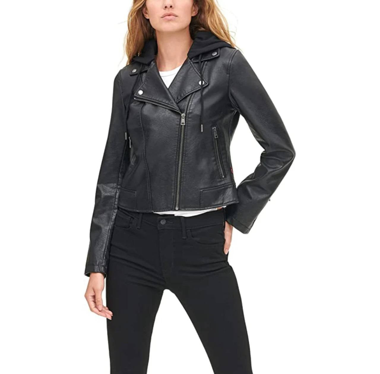 Levi's Faux Leather Moto Jacket Women Black Asym Zip Size S &amp; M With Tags