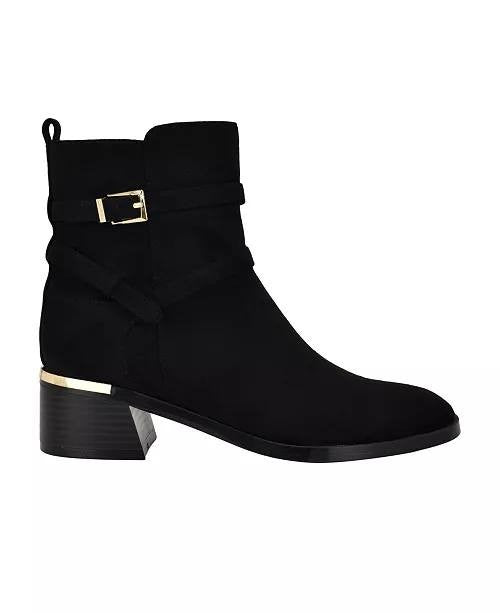 Calvin Klein Jasen Buckle Strap Block Heel Booties Black Women’s 5M