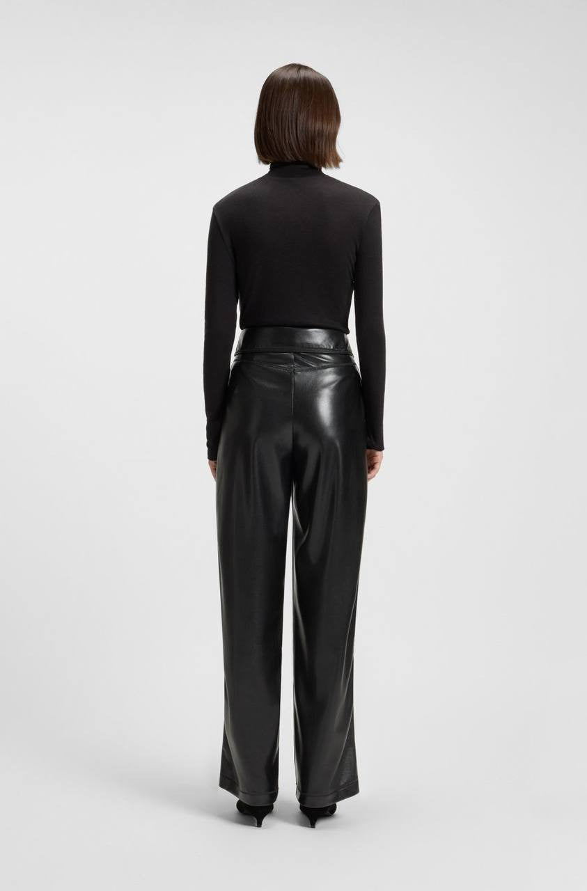 BOSS Faux Leather Straight‑Leg Pants with Belt Black 12 NWT $149
