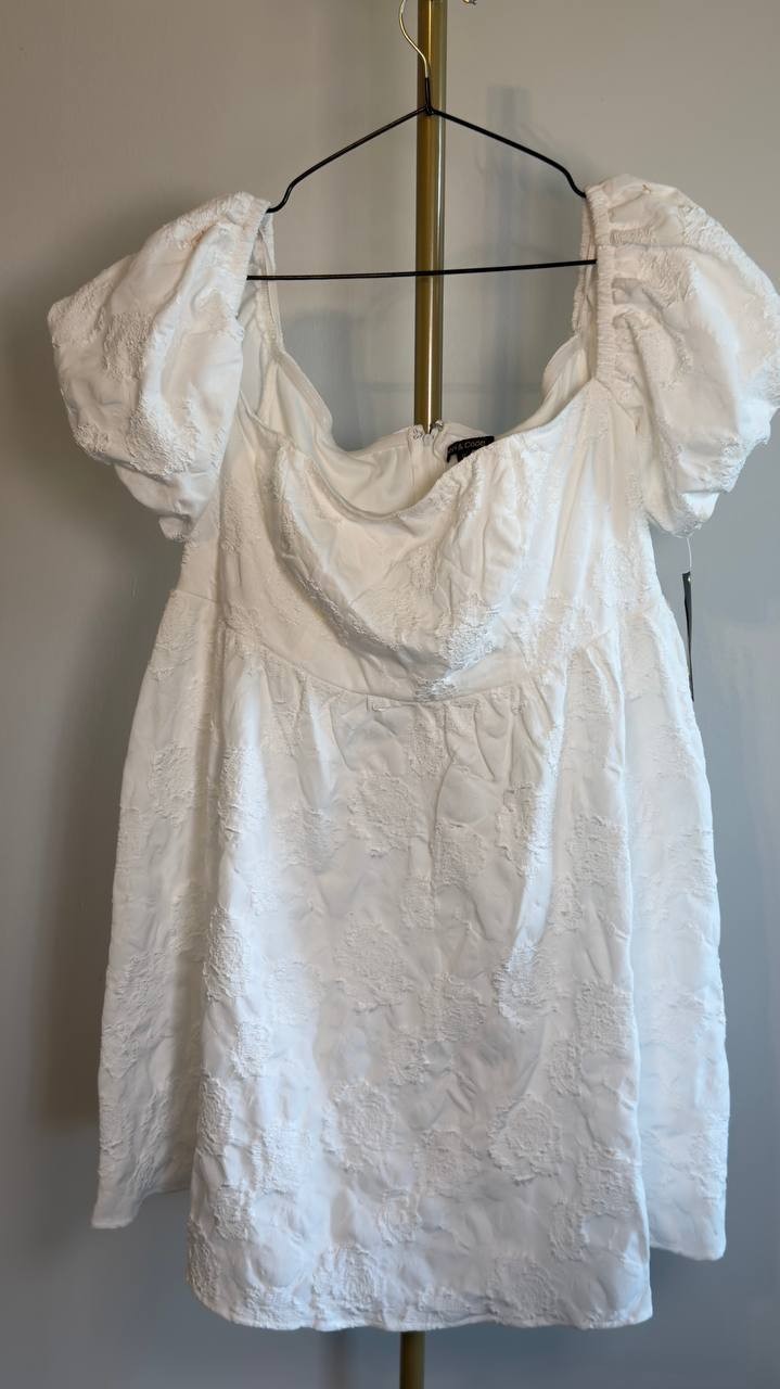 Seni & Cade Off-The-Shoulder Jacquard Fit & Flare Dress Ivory 1X NWT $89