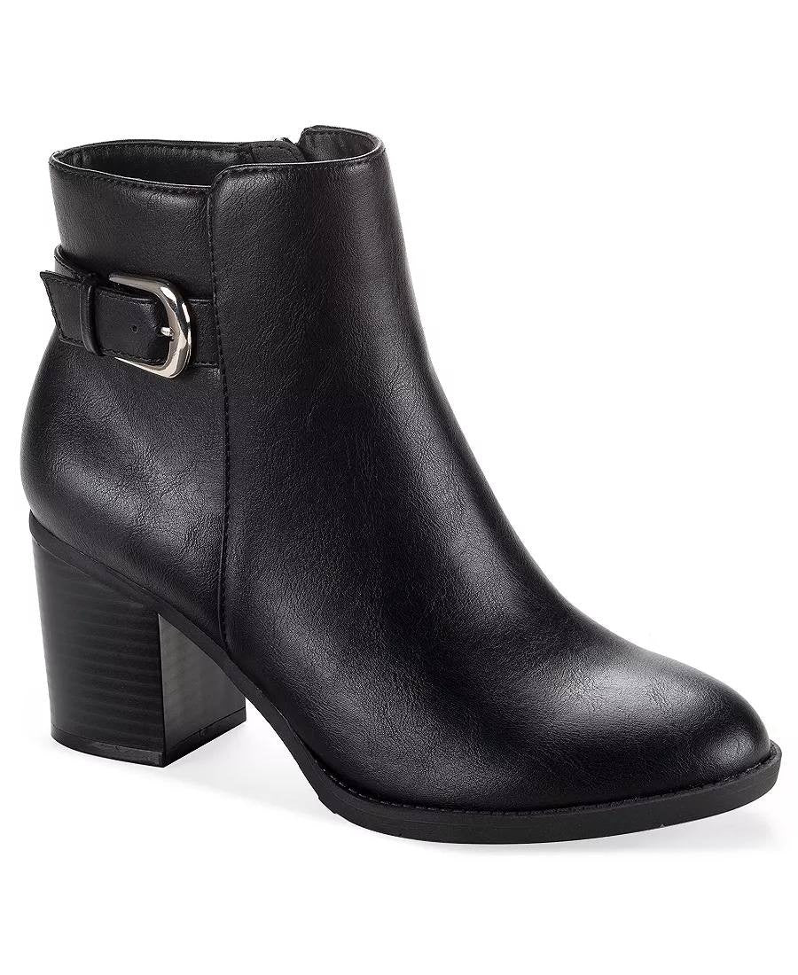 Style & Co Harlemm Booties 6.5 Black Belted Almond Toe Block Heel NWOB msrp$70