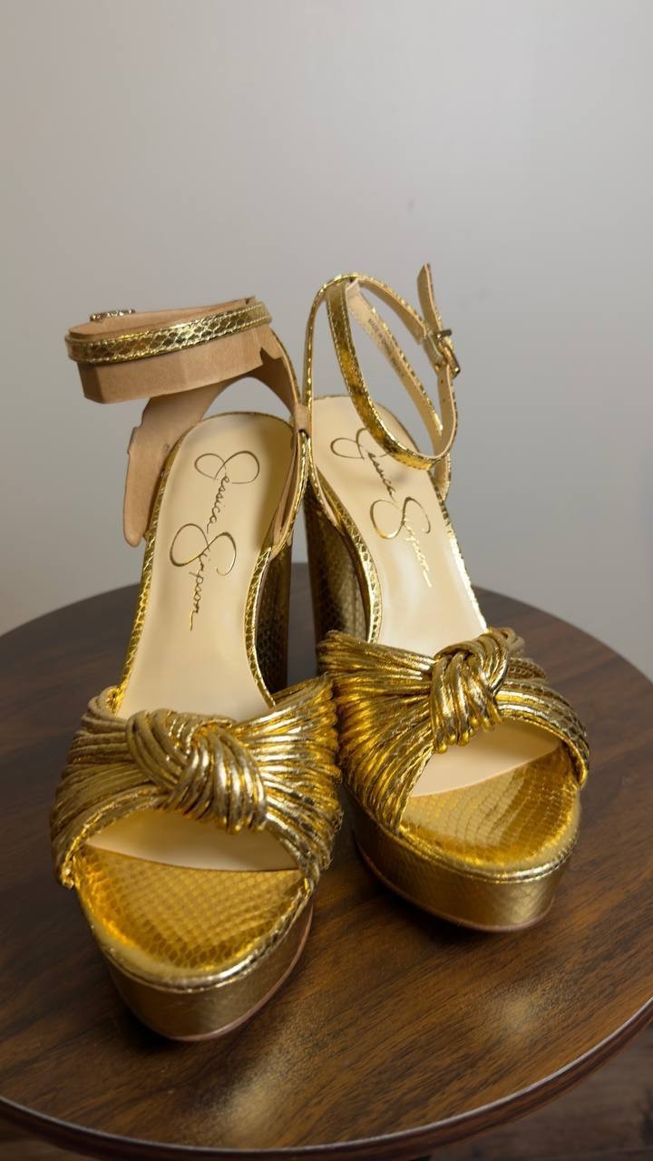 Jessica Simpson Platform Dress Sandals Gold Snake 6 M New $99.00
