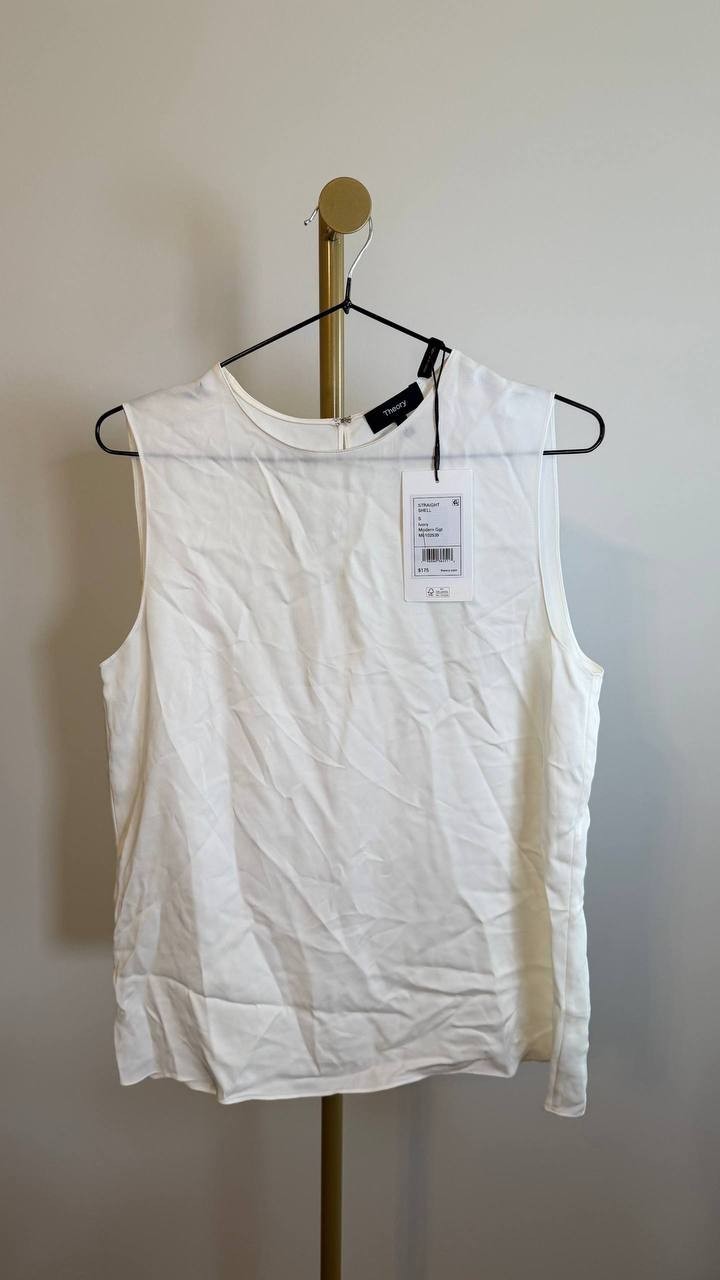Theory Straight Shell Tank Top Ivory Silk Georgette Size S NWT$175 needs washing