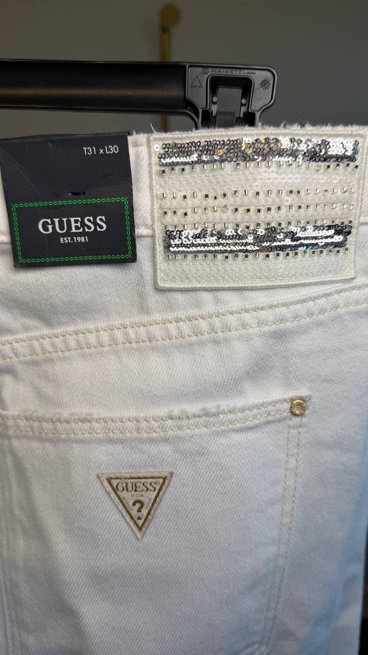 Guess Celia Boyfriend High‑Rise Cuffed‑Hem Jeans White Sensation 31x30 NWT $108