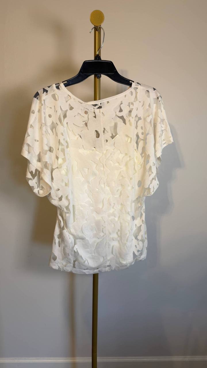 BOSS Orange Floral Lace Flutter Sleeve Top Open White XL NWT $99