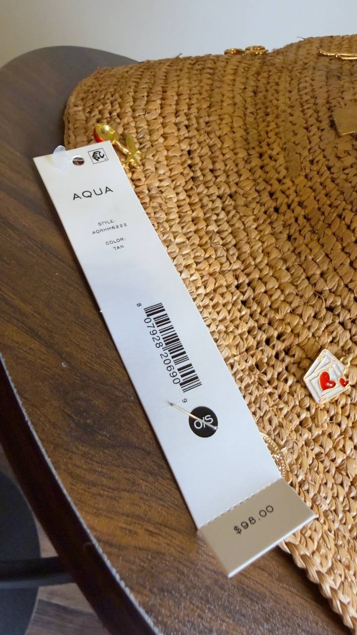 Aqua  Bucket  Hat  Tan  Raffia  One Size  New  $98