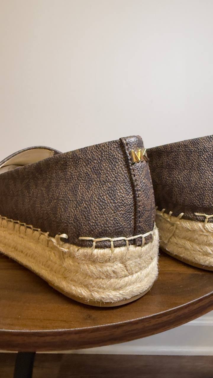 Michael Michael Kors Espadrille Flats Brown Logo 9.5 M New $99.50