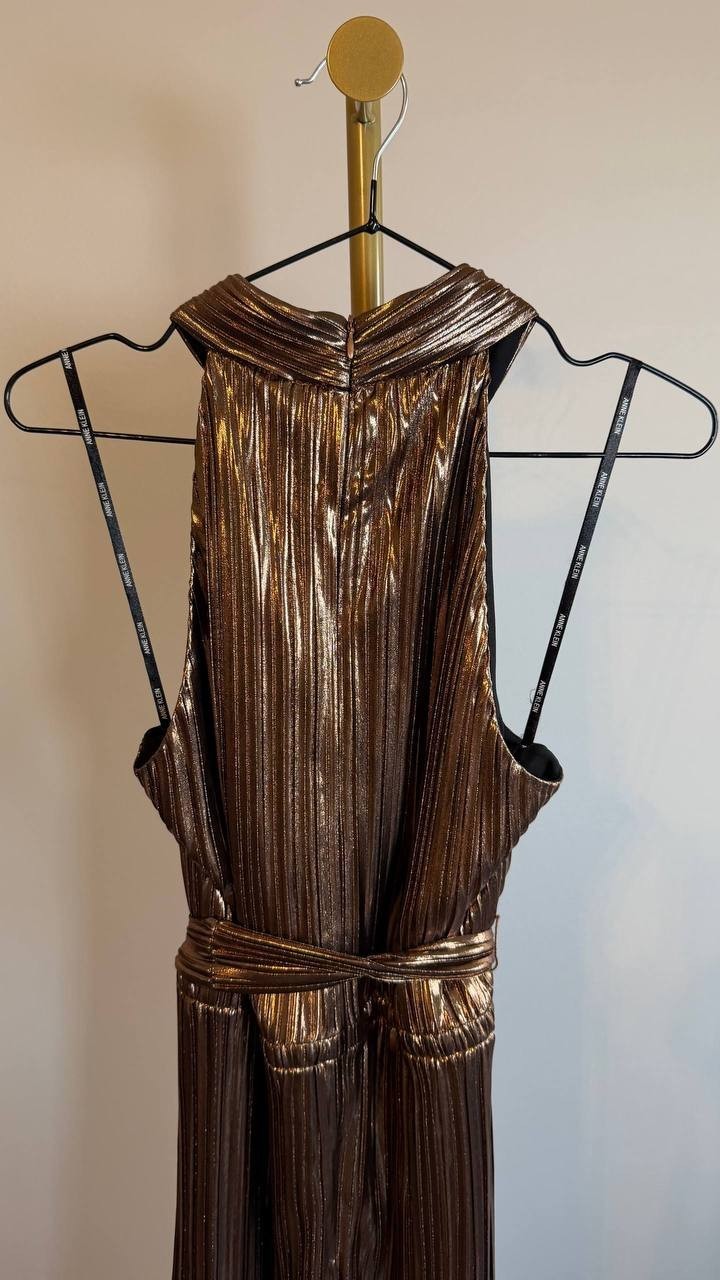 Anne Klein Women’s Metallic Mock Neck Halter Dress Size M NWT $159