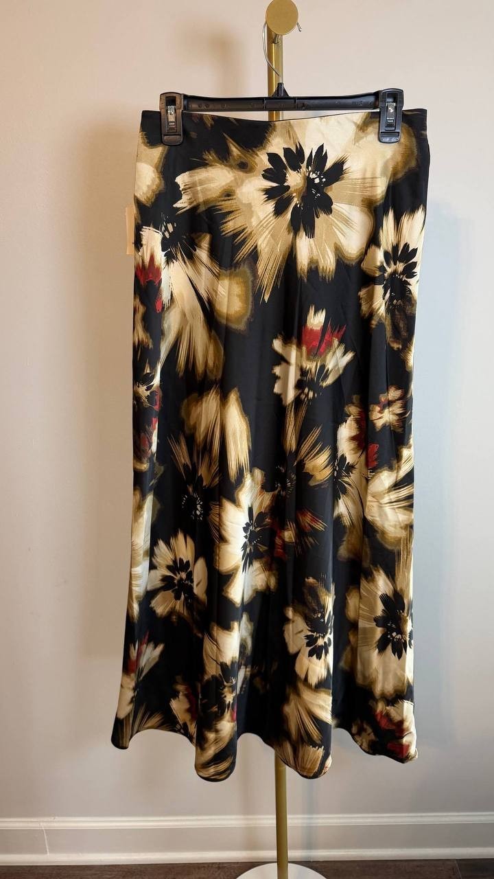 Anne Klein Printed Pull-On Maxi Skirt Black Floral S NWT $89