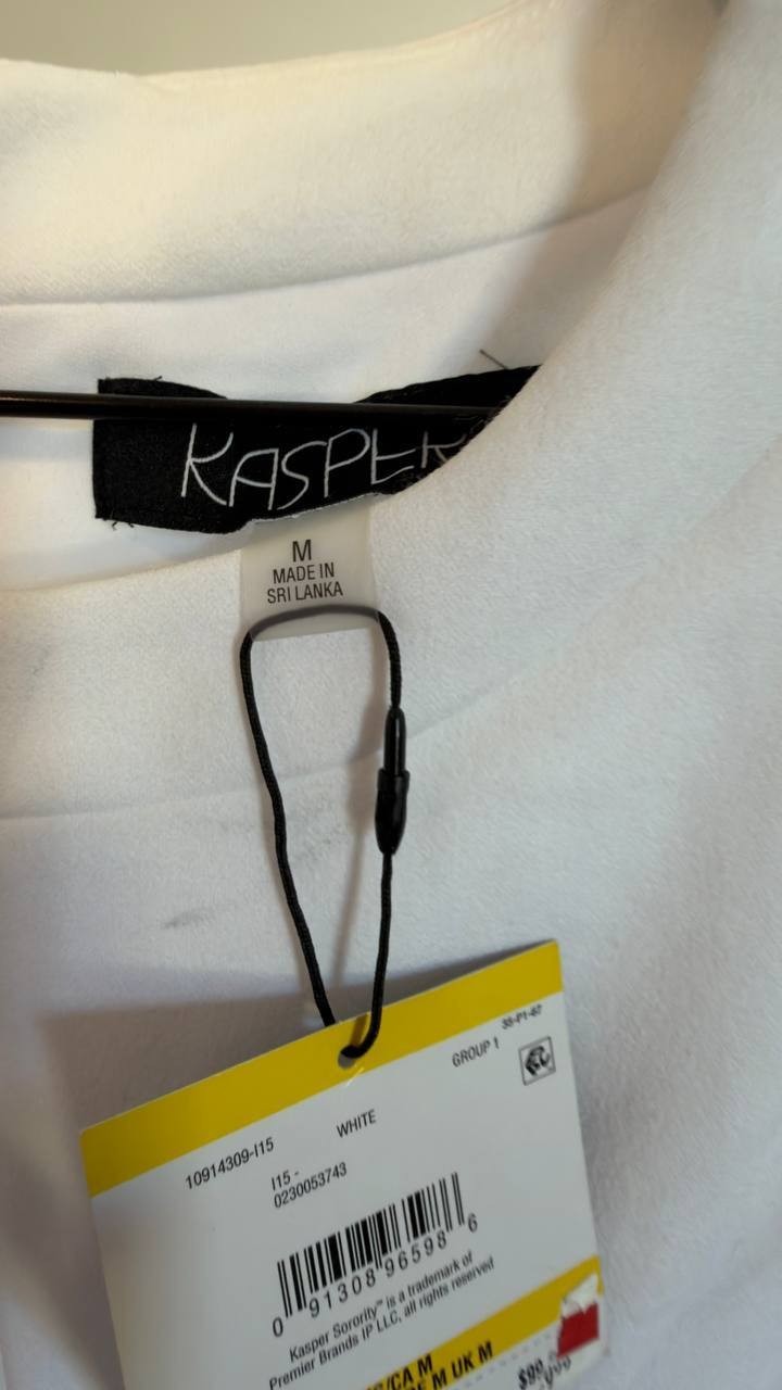 Kasper White Round Neck Knee-Length Ruffle Skirt Dress M NWT $99