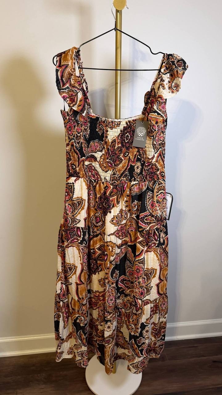 Vince Camuto Paisley Tiered Midi Sundress Multicolor L $108 NWT