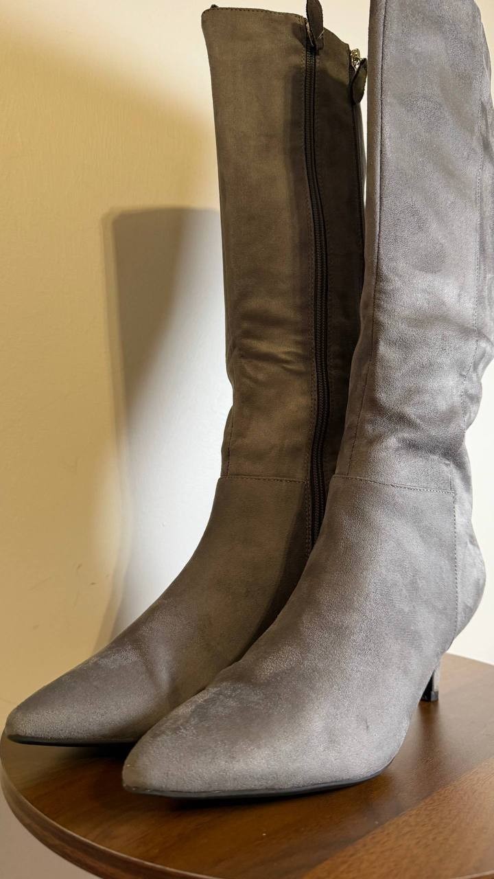 Aerosoles Epic Tall Boots 8.5M Gray Kitten Heel Pointed Toe Poly NIB msrp$129