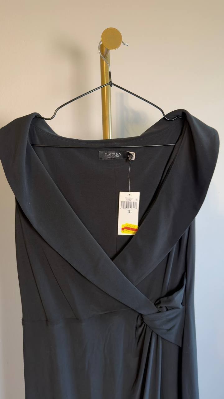 Lauren Jersey Off-the-Shoulder Gown Black 12 NWT Damage $35