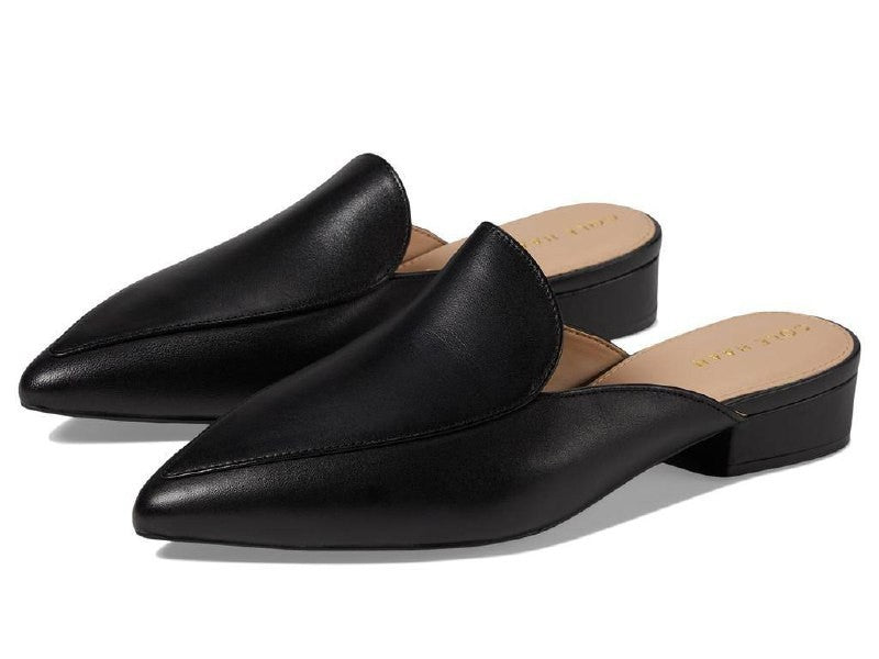Cole Haan Piper Mules 7.5B Black Leather Slip‑On Almond Square Toe NIB msrp$155