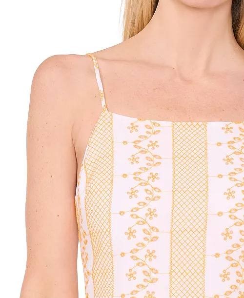 CeCe L'Amour Maxi Dress Orange Embroidered Floral Apron-Neck Size 6 NWT