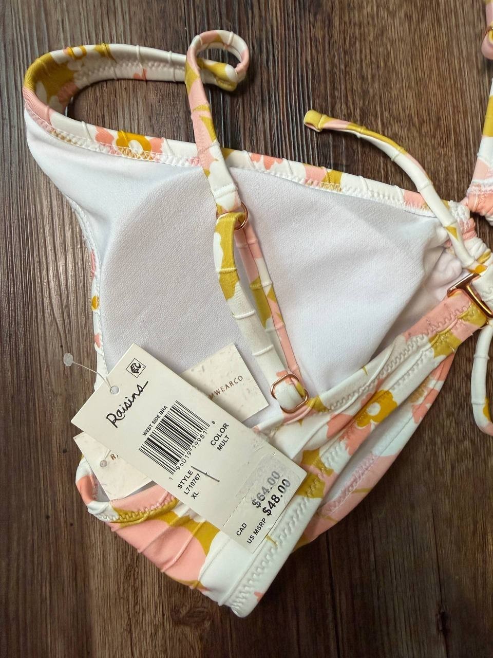 Raisins West Side Floral-Print Bikini Top Multi XL NWT $48