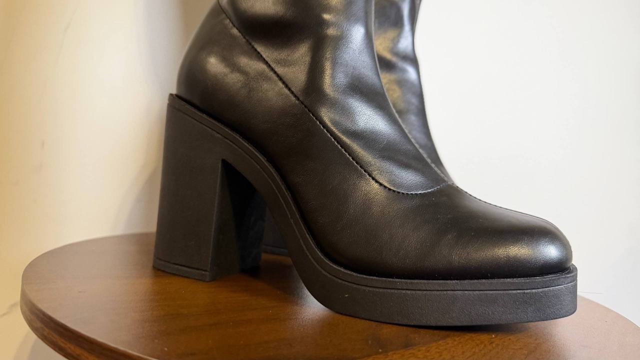 Madden Girl Dreammerr Boots 7 Black Stretch Knee‑High Block Heel NIB msrp$99