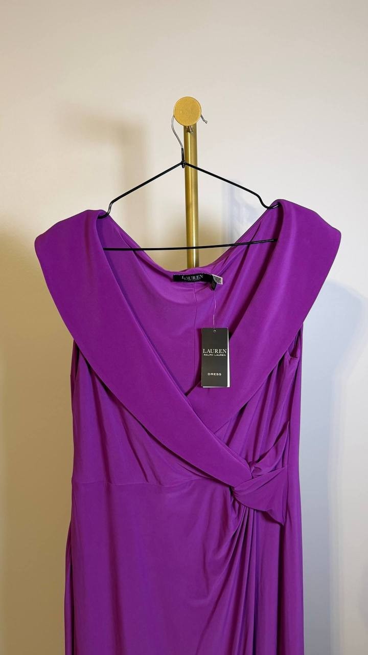 Lauren Ralph Lauren Off‑Shoulder Jersey Gown Purple Dawn 12 $225 NWT