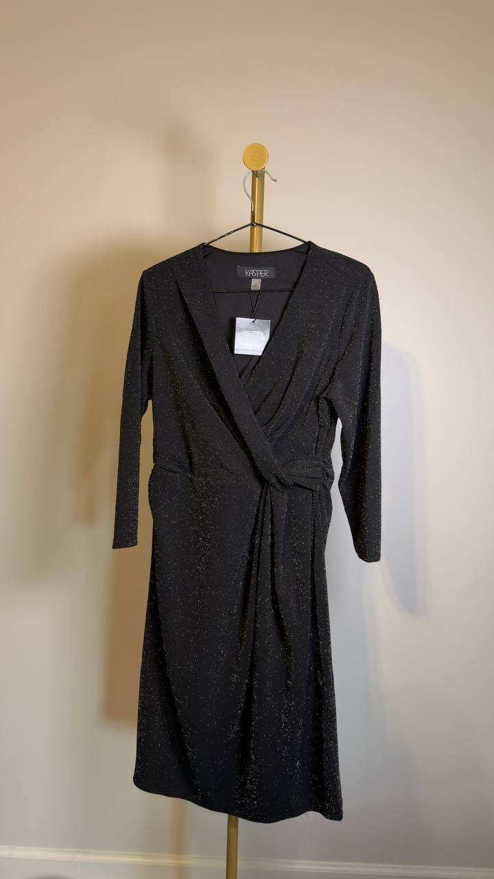 Kasper Women's Twist-Front 3/4-Sleeve Glitter Sheath Dress NWT