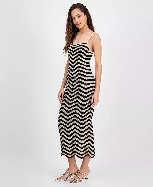 GUESS Vera Chevron Lace-Up Dress Black Striped Size M NWT $198 – Chic Statement