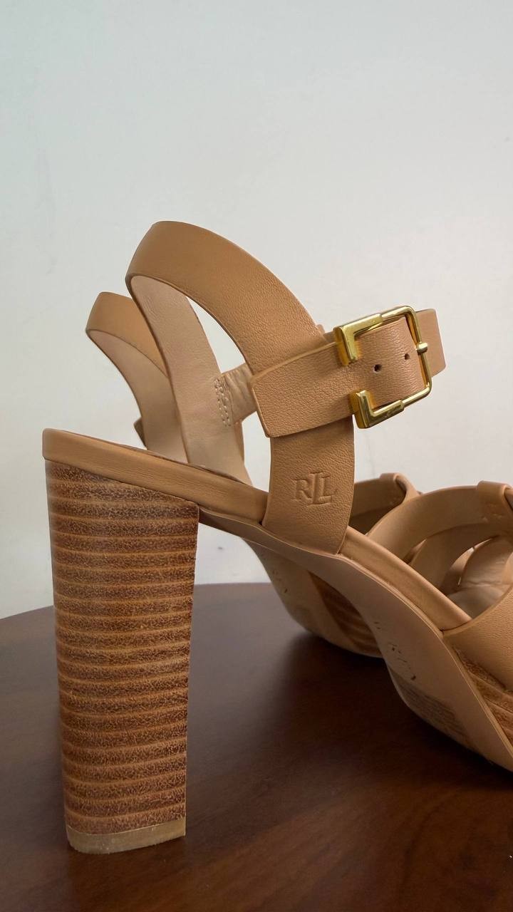 Lauren Ralph Lauren Soffia Women’s Sandals Buff 10B Leather $155 NWB