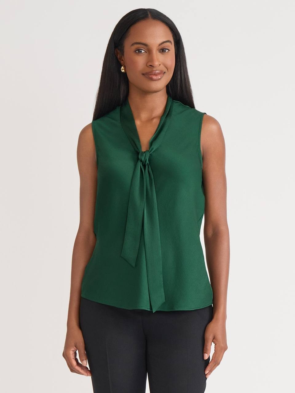 Kasper Tie‑Neck Sleeveless Blouse Evergreen Size 3X NWT MSRP$59