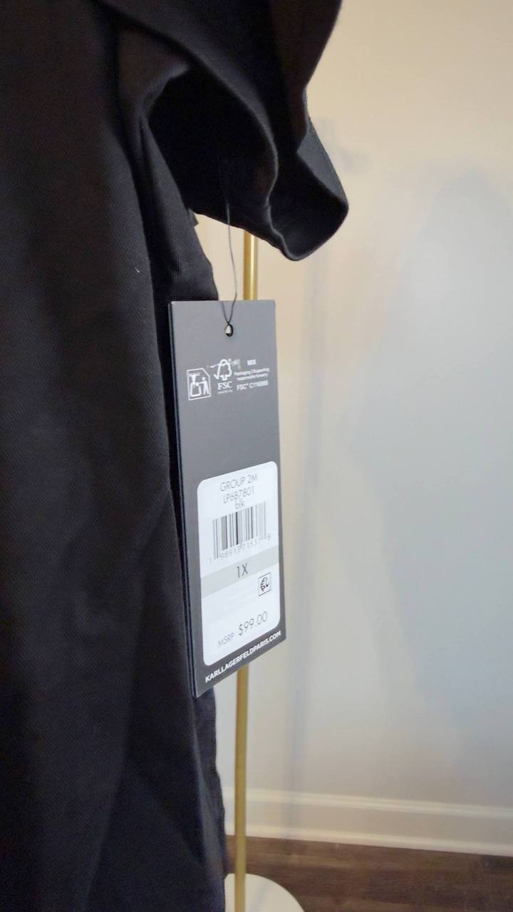 Karl Lagerfeld Paris Short Sleeve Blouse Black 1X NWT $99