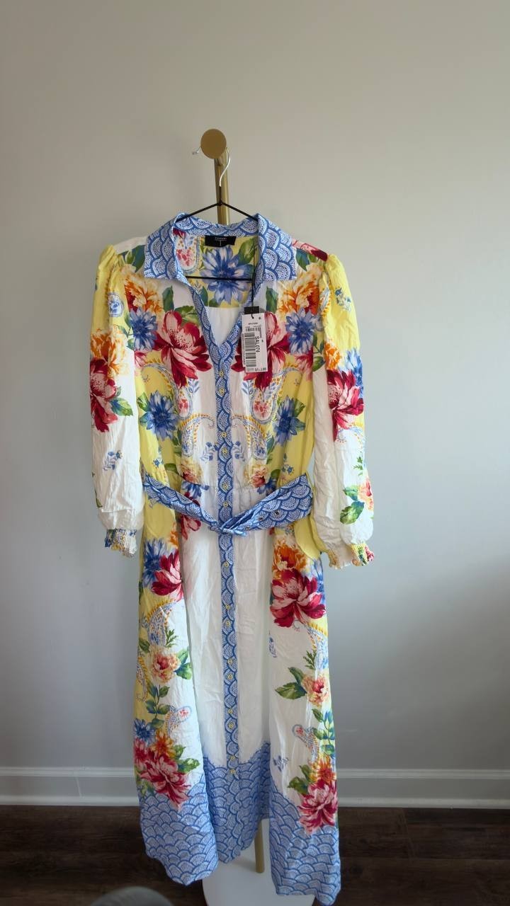 T Tahari Printed 3/4‑Sleeve Midi Shirt Dress 6 Porto Garden NWT $178