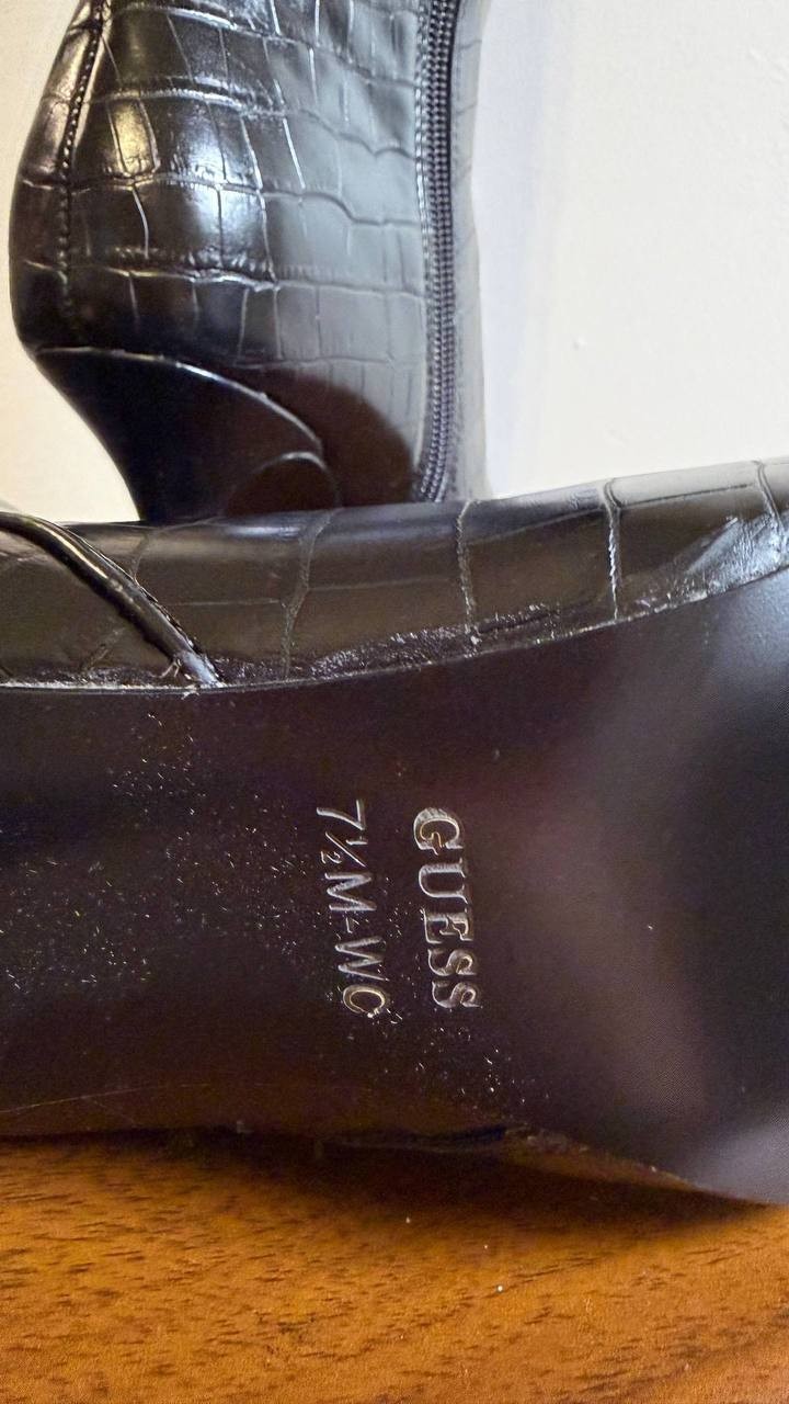 Guess Gressa Boots 7.5M Black Man‑Made Tall Pointed Toe Stiletto NIB msrp$179