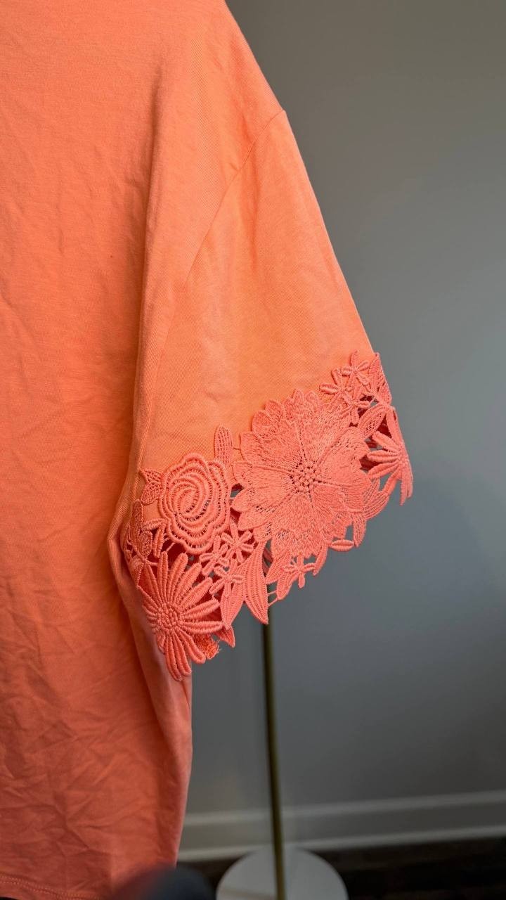 Karl Lagerfeld Paris Lace Trim Tee Peach L NWT $79