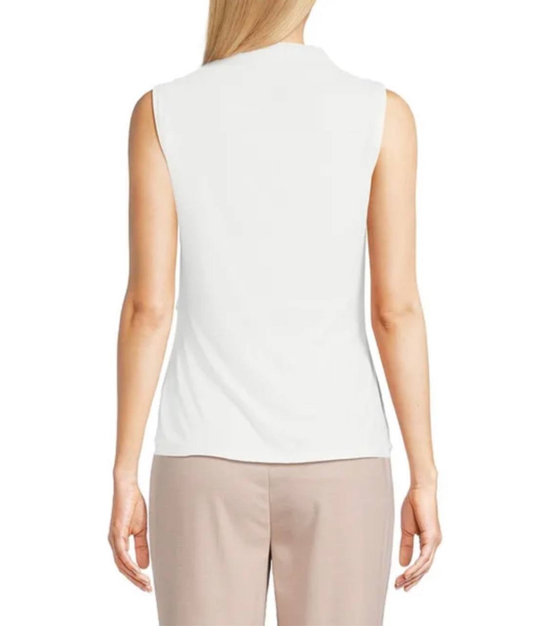 Calvin Klein Women’s Mesh Knit Mock Neck Sleeveless Top Cream XL $59 NWT