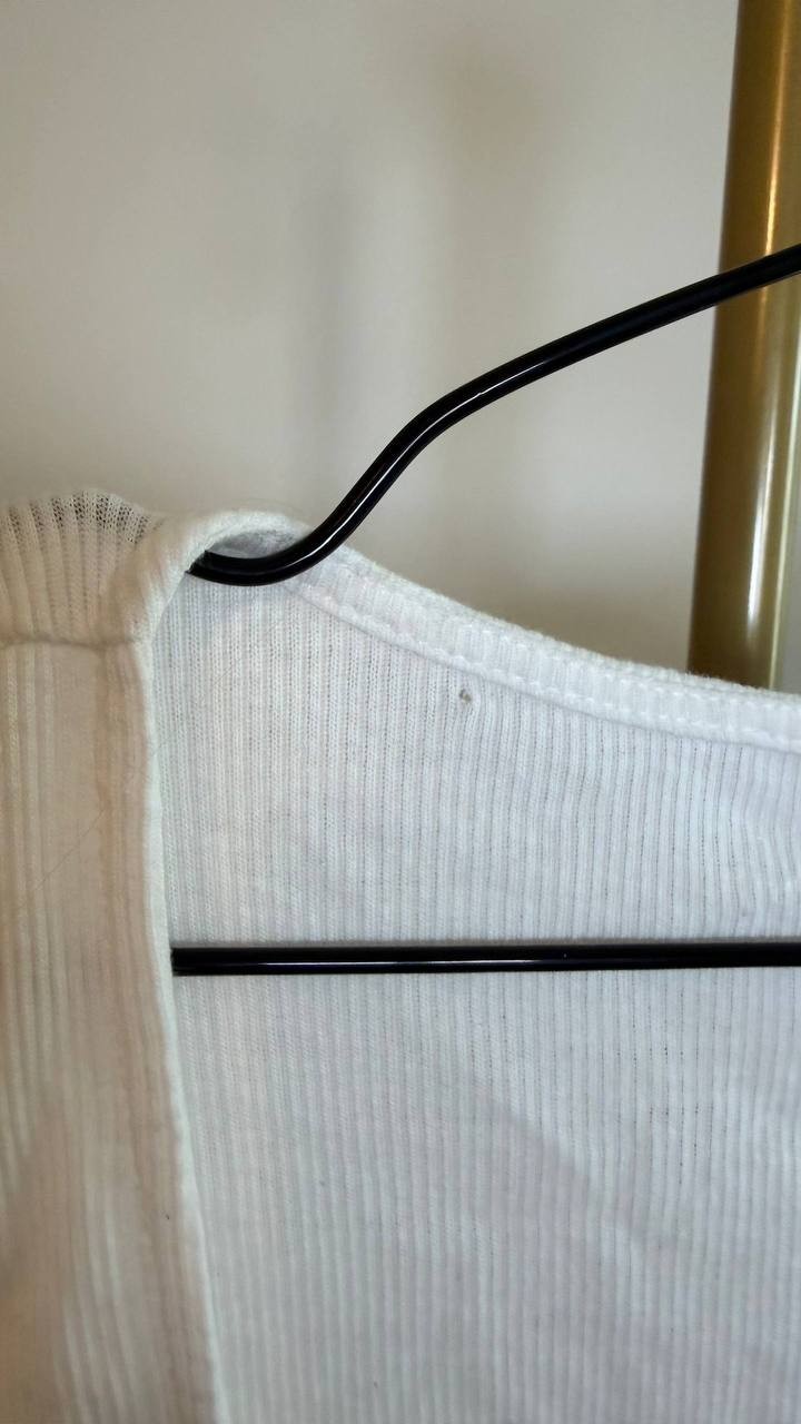 1.STATE Scoop Neck Long Sleeve Cotton Rib T‑Shirt White New Ivory Size L NWT $49