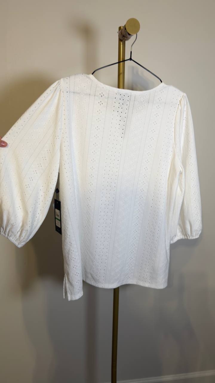 Jones New York Petite 3/4-Sleeve Pull-On Top Natural White PL NWT $79.50
