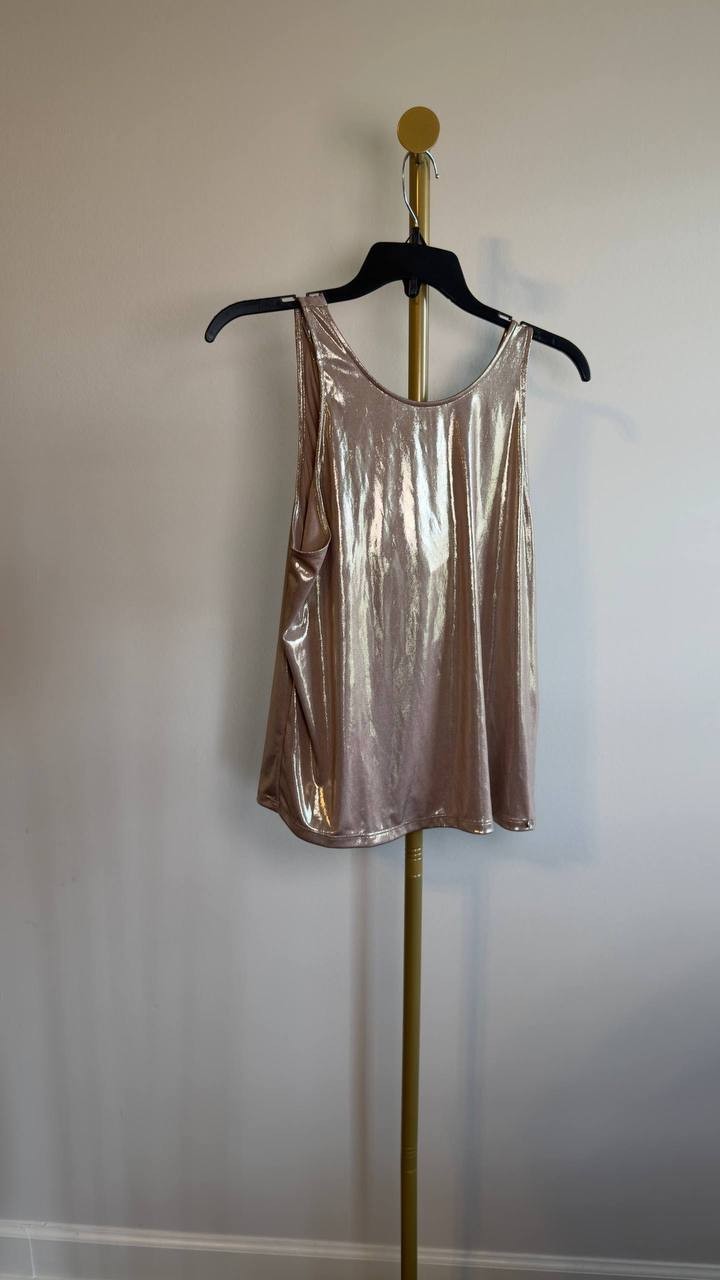 BOSS Orange Esarah Metallic Scoop‑Neck Tank Beige Overflow L NWT $79