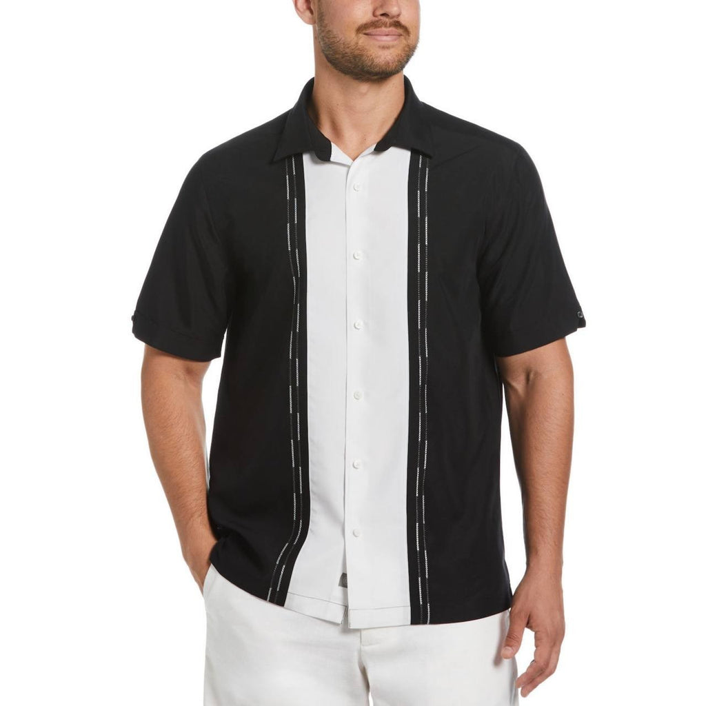 Cubavera Colorblock Embroidery Short Sleeve Shirt Black/White XXL NWT